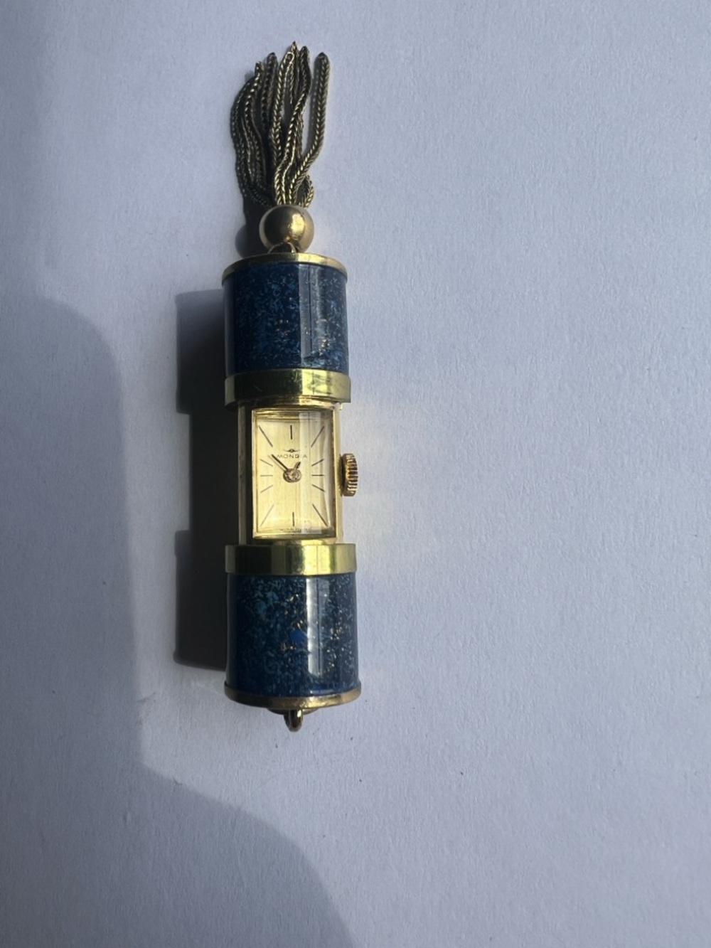 Vintage Mondia Swiss 17J Enamel "Peek-A-Boo" Slider Pendant Watch Necklace 1960s